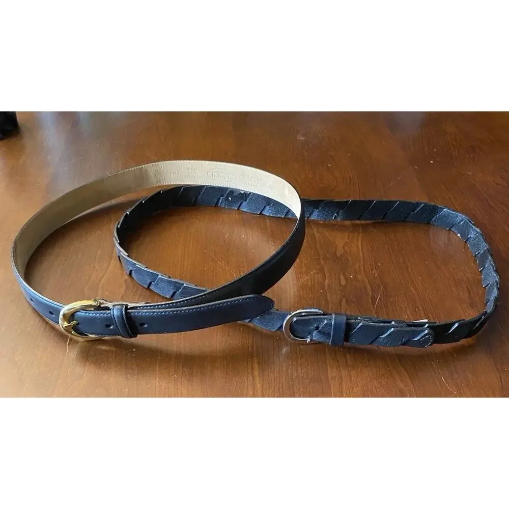 Women's Belts 2 Black Leather TALBOTS & HINGE 1" Thick for Trousers & Pant S / M - Picture 2 of 9